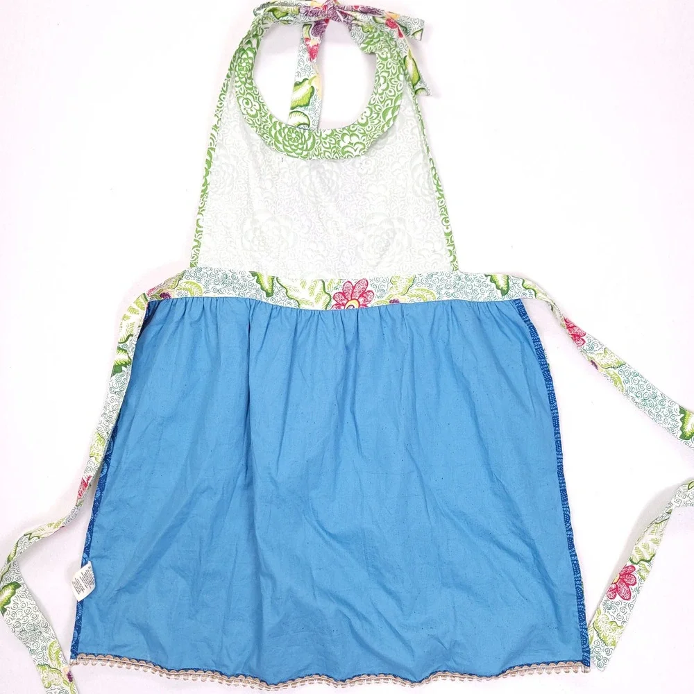 Anthropologie Mixed Floral Patchwork Cotton Halter Apron Blue Green‎ Pink 66170